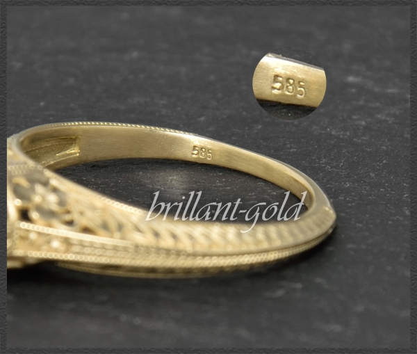 Diamant Jugendstil Design Ring, 0,99ct, 585 Gelbgold